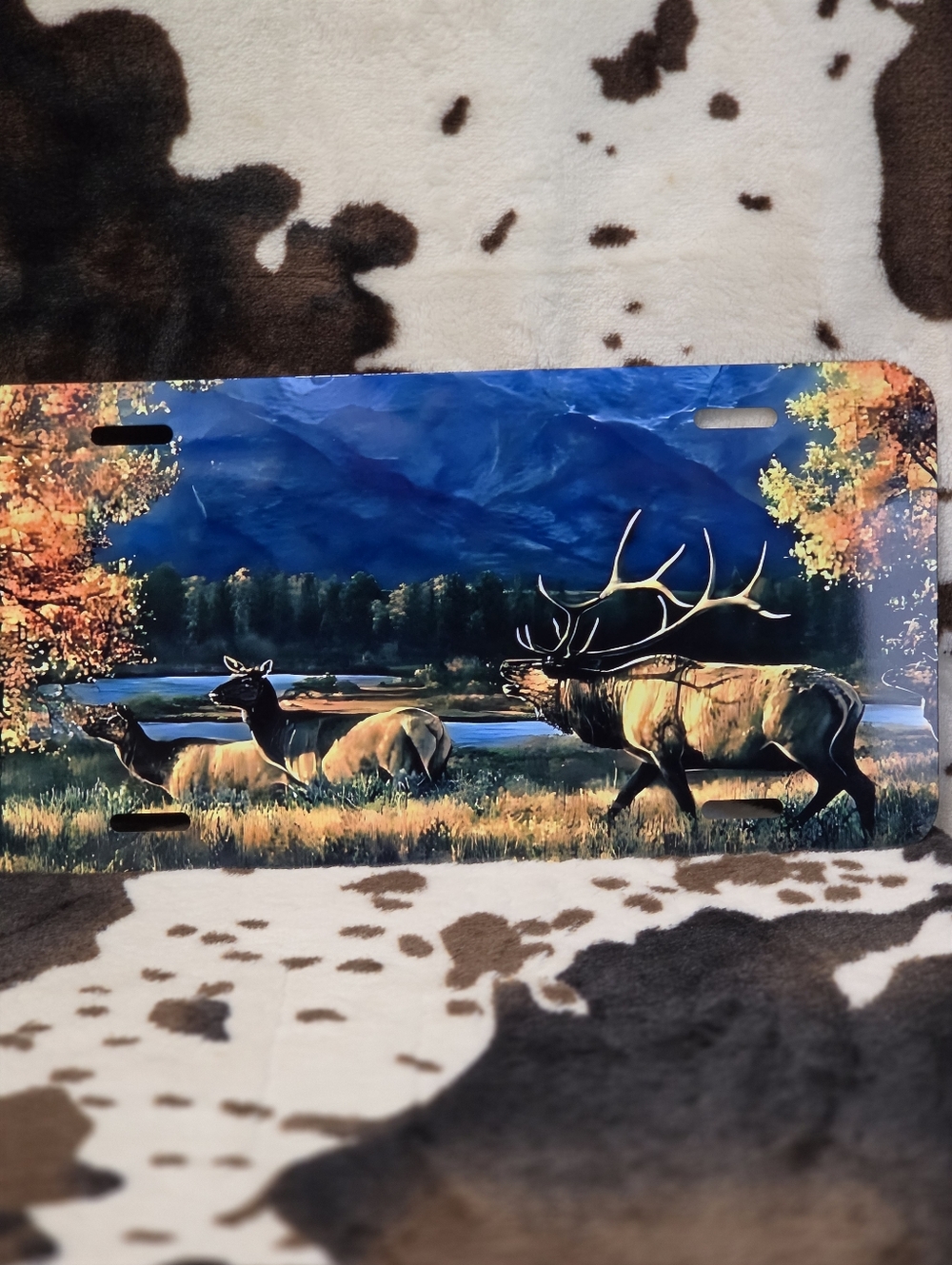 Deer Mountain Landscape Custom Car Tag Handmade Vehicle License Plate